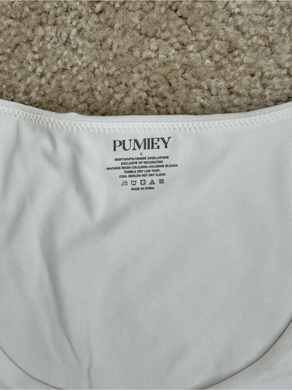 🔹 PUMIEY Double-Lined Long Sleeve White Scoop Neck Bodysuit Size Large - Picture 2 of 3